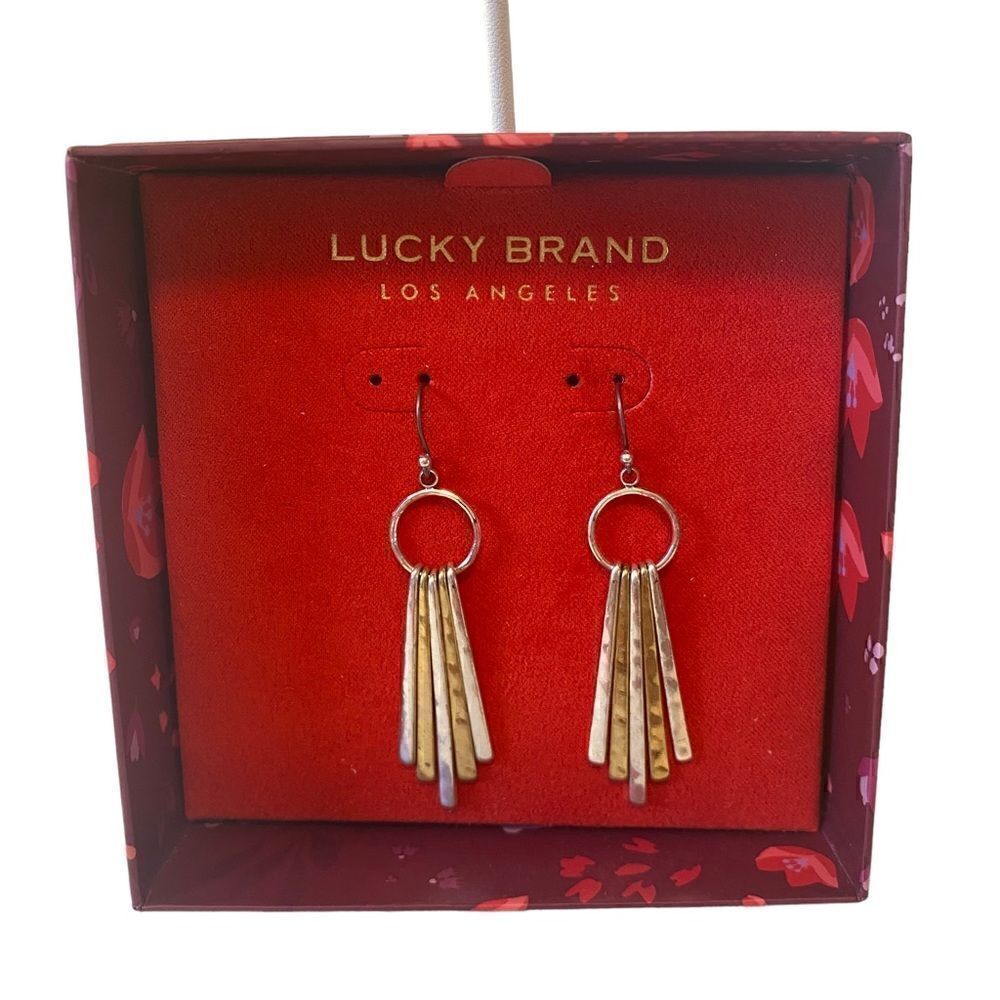 Lucky Brand Hammered Gold & Silver Fringe Drop Earrings.